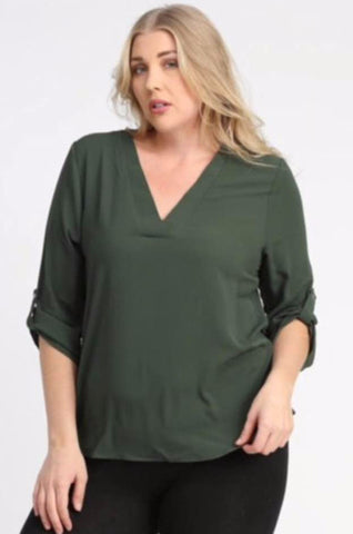 Classy Olive Roll Up Sleeve - FantasticFit Boutique