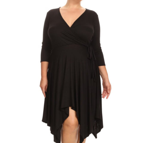 Black Solid Bodice Wrap Dress - FantasticFit Boutique