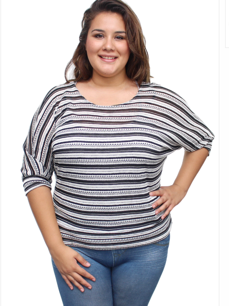 Black and White Mesh Stripe Blouse - FantasticFit Boutique